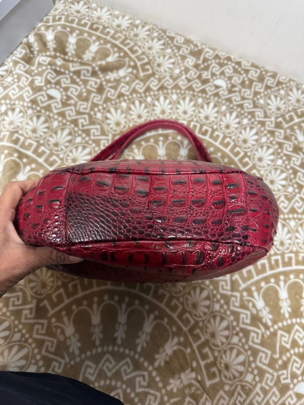 Brahmin Jacqueline Croc-Embossed Hobo in Wine Red